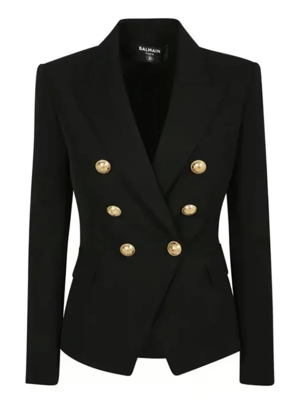 Balmain Blazer Jacket FR 40 Black Wool Peak Lapel Double-Breasted Grain de Poudr